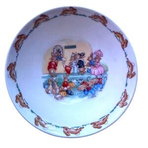 Royal Doulton Bunnykins Bowl Kids 6" Cream Excellent Ticket Station England